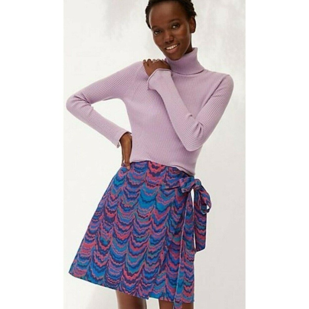 Anthropologie Porridge Iris Slim Wrap Mini Skirt Pink Blue Cotton M Mod Boho Y2K